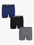 LUKE 1977 Niter Striped Cotton Blend Boxers, Pack of 3, Navy Stripe/Black/Grey