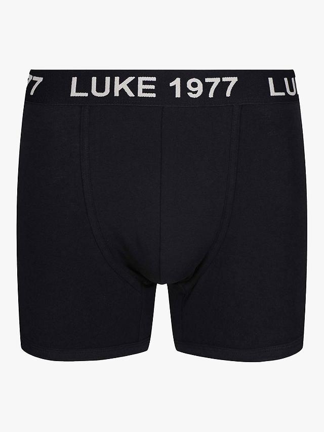 LUKE 1977 Niter Striped Cotton Blend Boxers, Pack of 3, Navy Stripe/Black/Grey