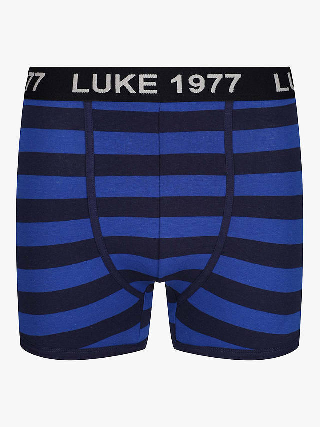 LUKE 1977 Niter Striped Cotton Blend Boxers, Pack of 3, Navy Stripe/Black/Grey