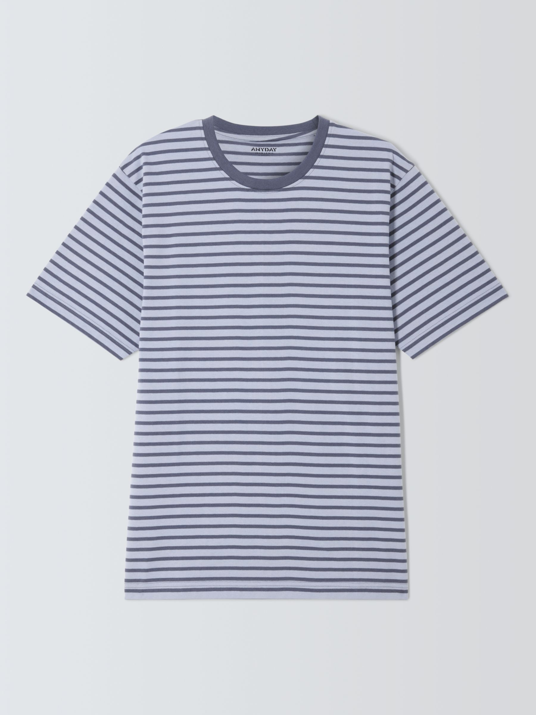 John Lewis ANYDAY Cotton Stripe Crew T-Shirt, Blue, S