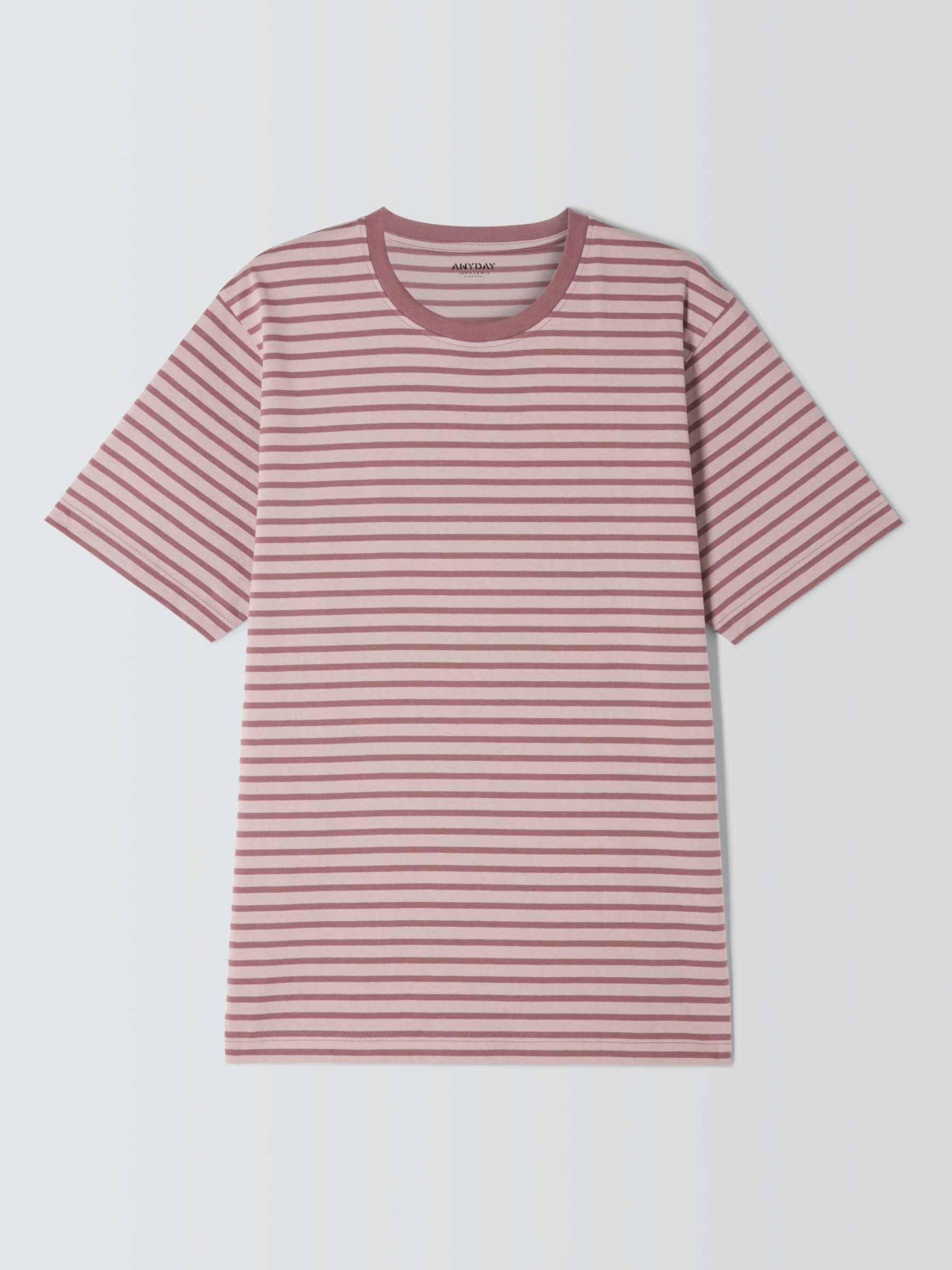 John Lewis ANYDAY Cotton Stripe Crew T-Shirt, Pink, S