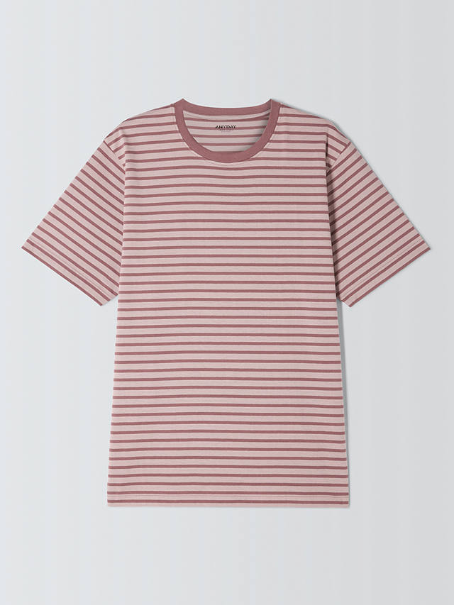 John Lewis ANYDAY Cotton Stripe Crew T-Shirt, Pink
