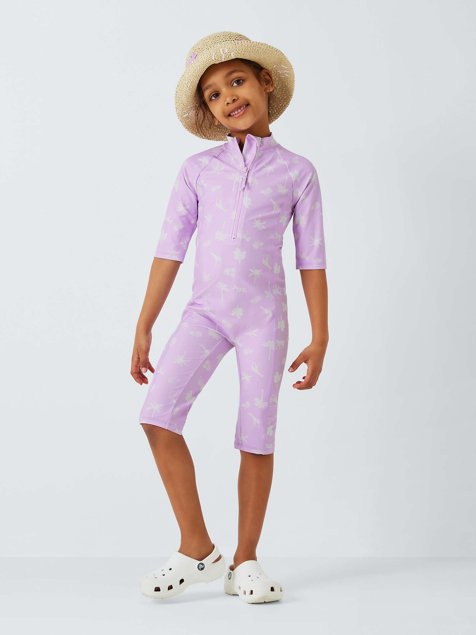 Buy John Lewis Kids' Safari Print Sunpro Swimsuit, Lilac Online at johnlewis.com