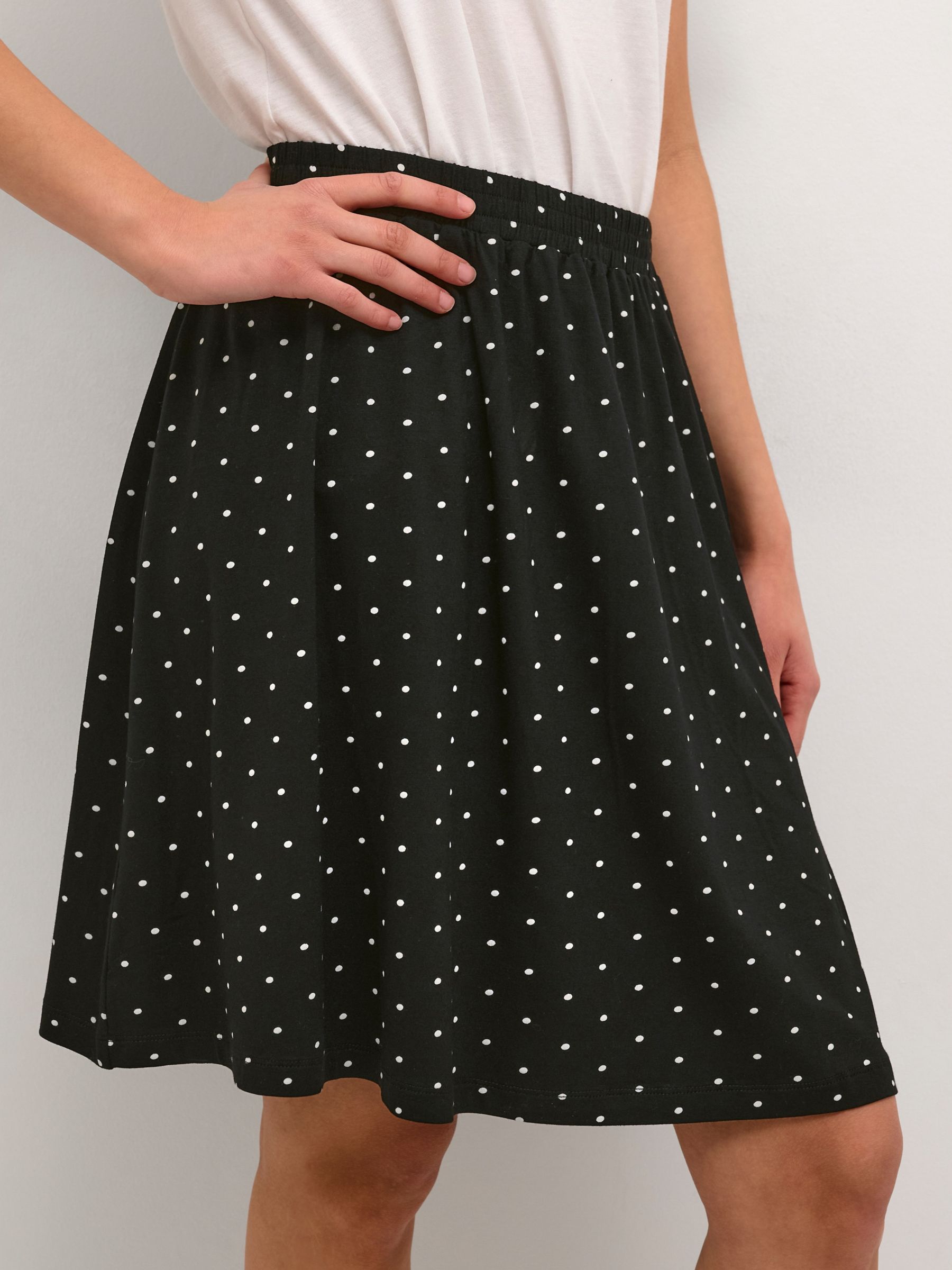 Buy KAFFE Hazel Pola Dot Jersey Skirt, Deep Black Online at johnlewis.com