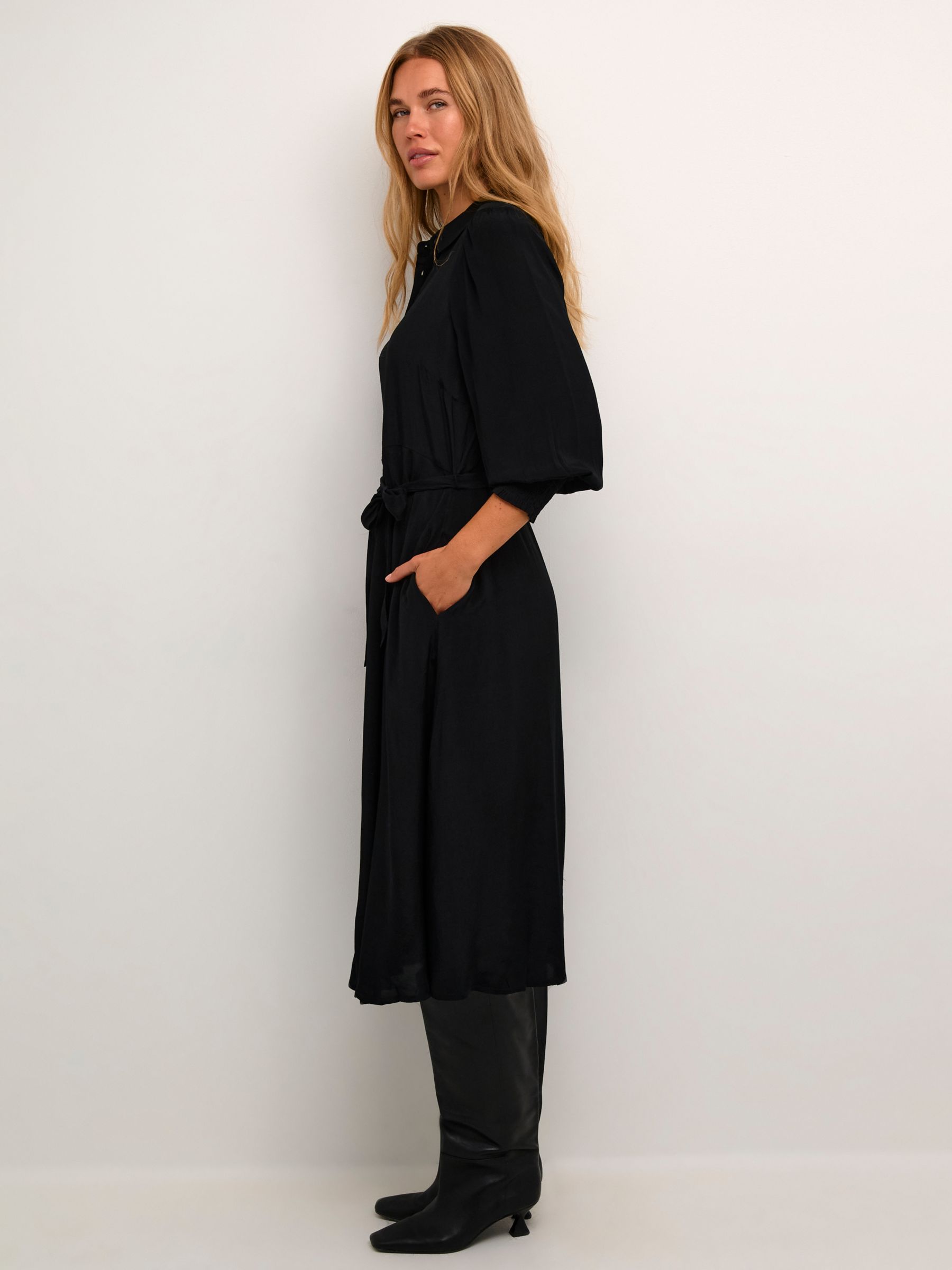 KAFFE Emine Shirt Dress, Deep Black at John Lewis & Partners