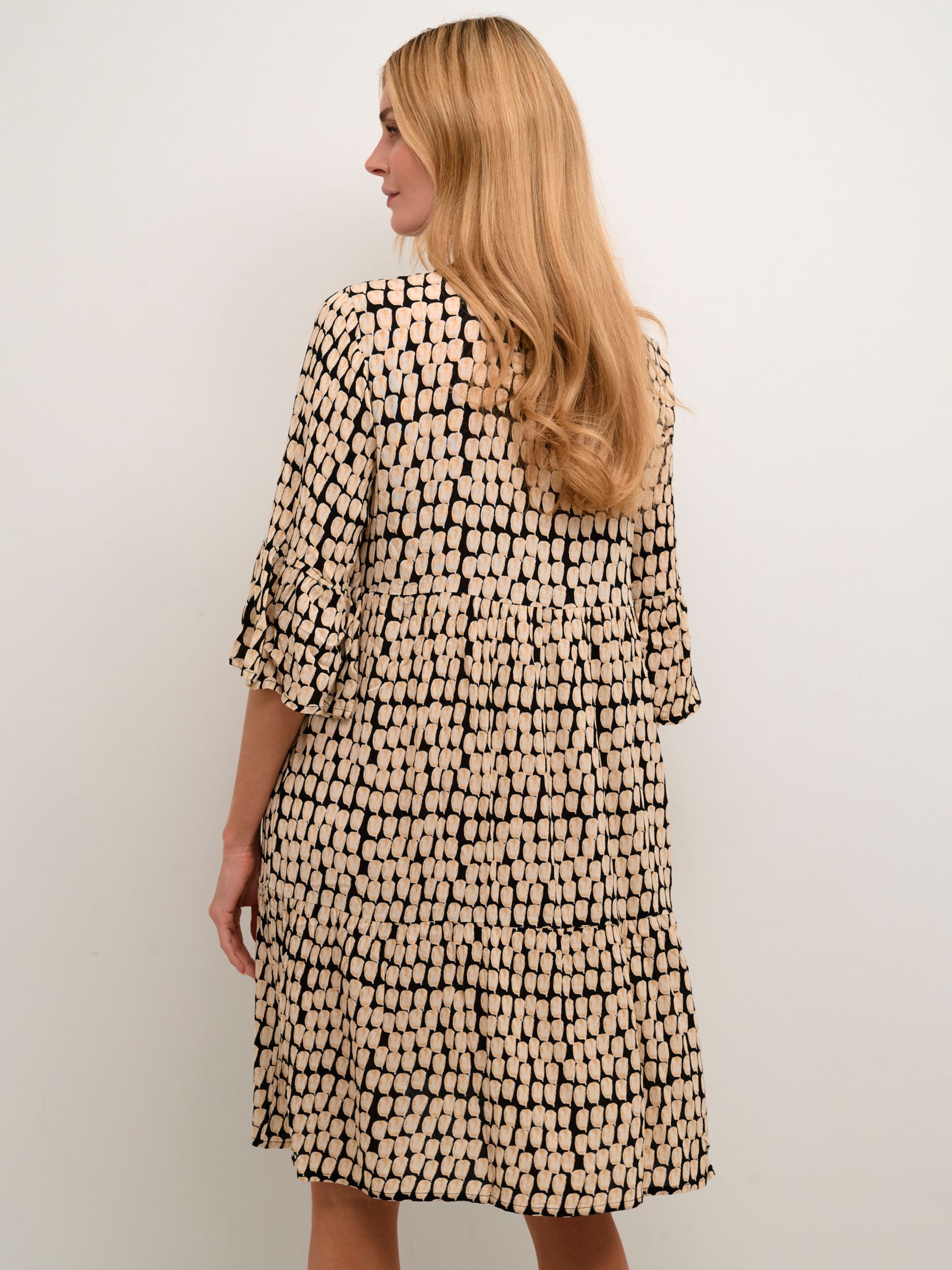 Buy KAFFE Edita Tiered Knee-Length V-Neck Dress, Black/Sand Online at johnlewis.com