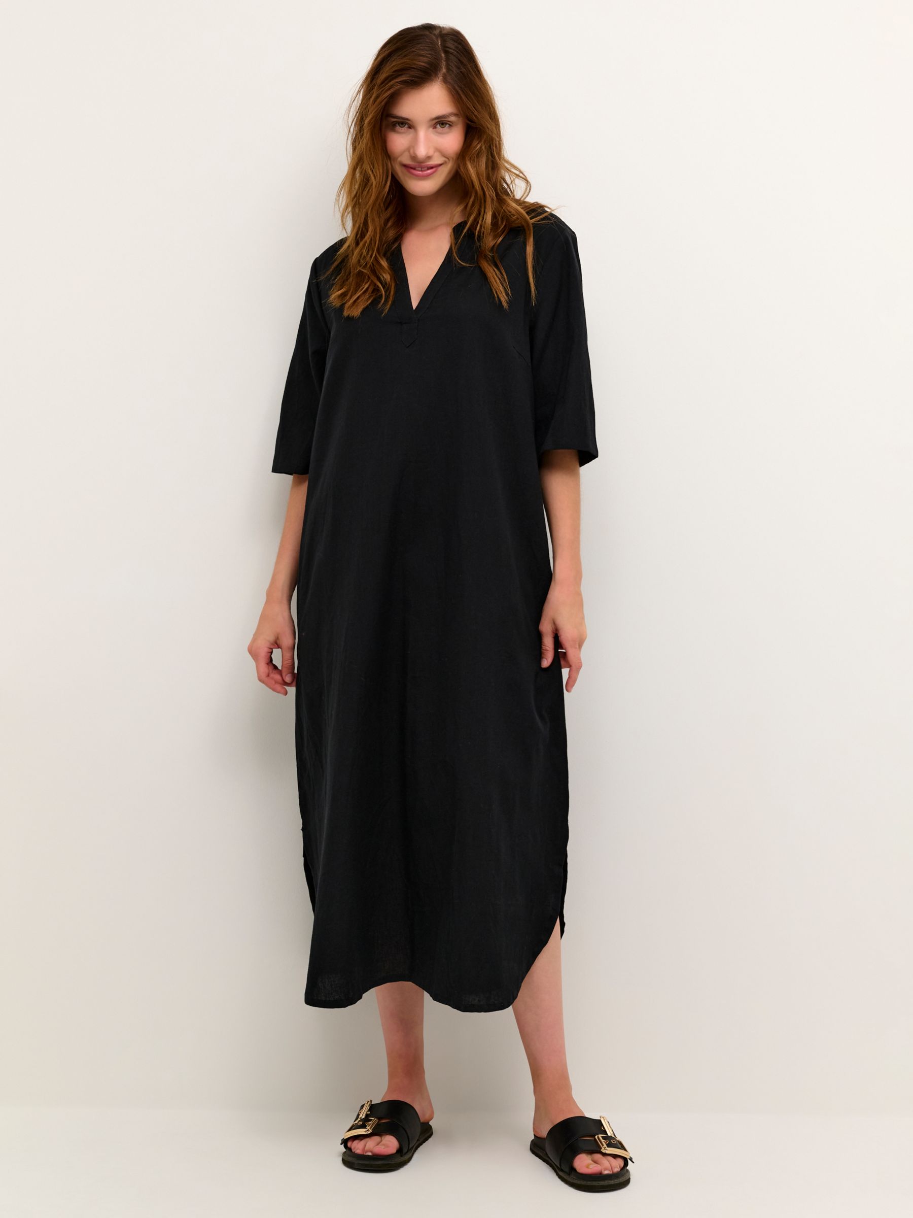 KAFFE Kaisey Linen Blend Dress, Deep Black at John Lewis & Partners