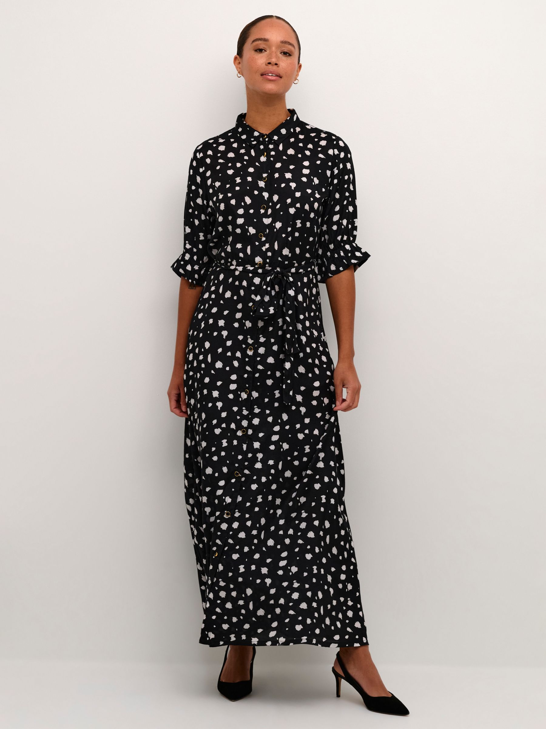 KAFFE Velana Shirt Maxi Dress, Black/White at John Lewis & Partners