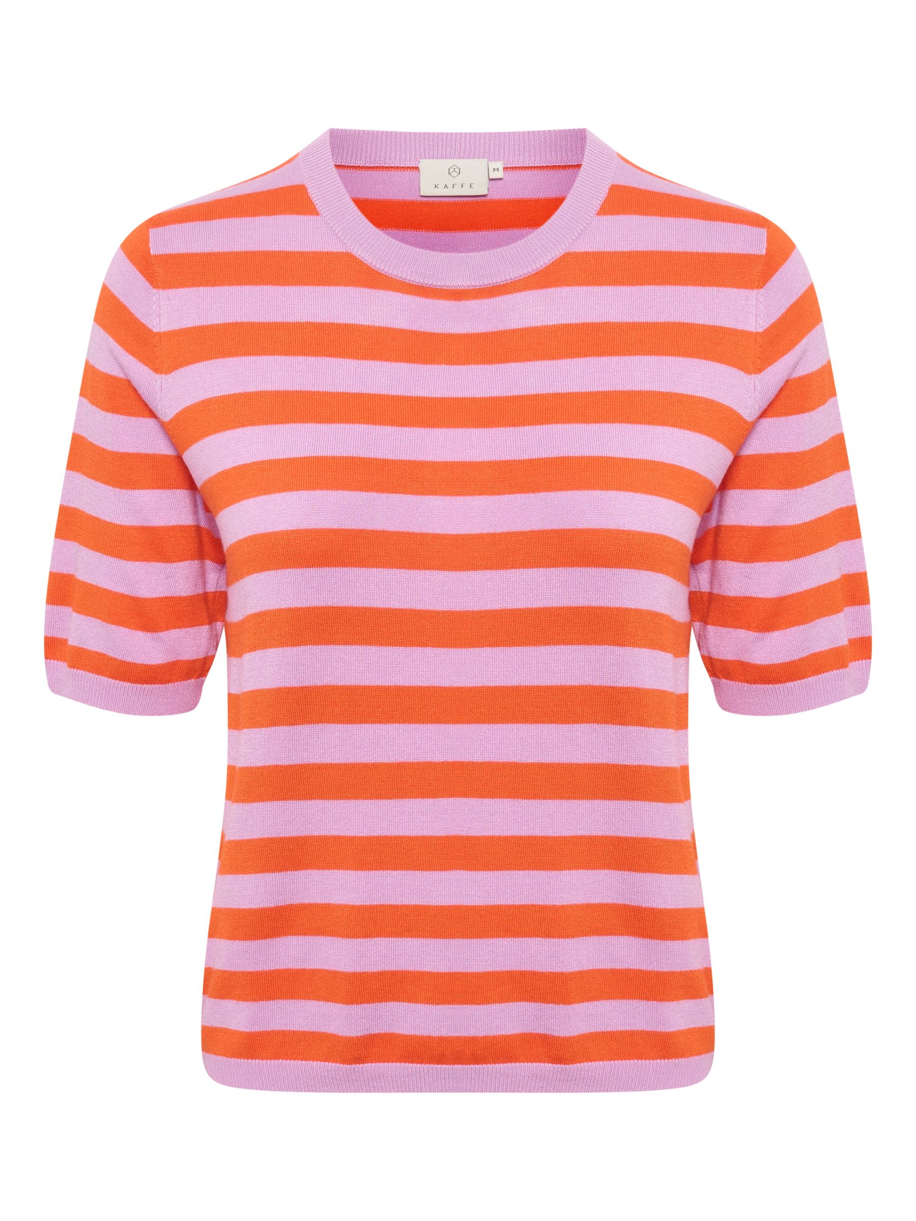 KAFFE Milo Striped Knitted Half Sleeve Top, Lupine/Orange, XS