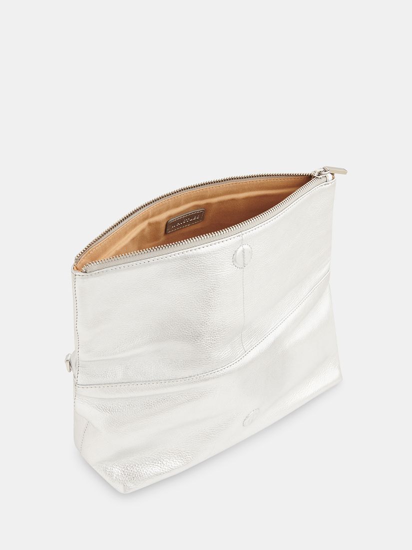 Whistles Sofia Foldover Leather Baguette Bag, Silver at John Lewis ...