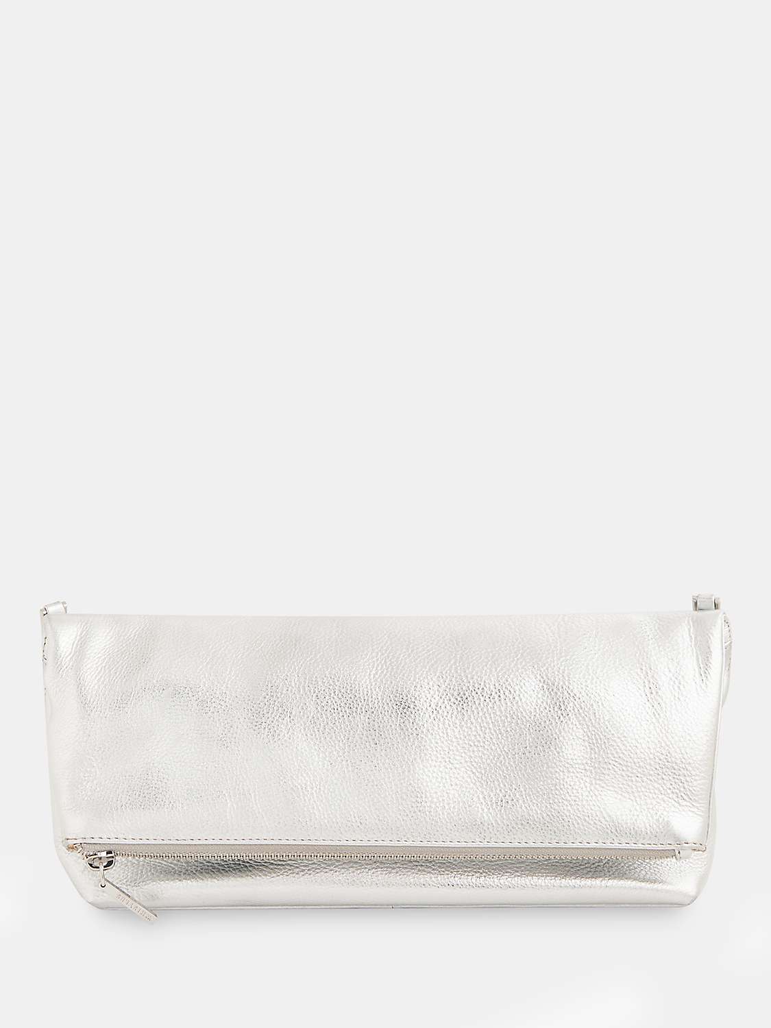 Buy Whistles Sofia Foldover Leather Baguette Bag, Silver Online at johnlewis.com