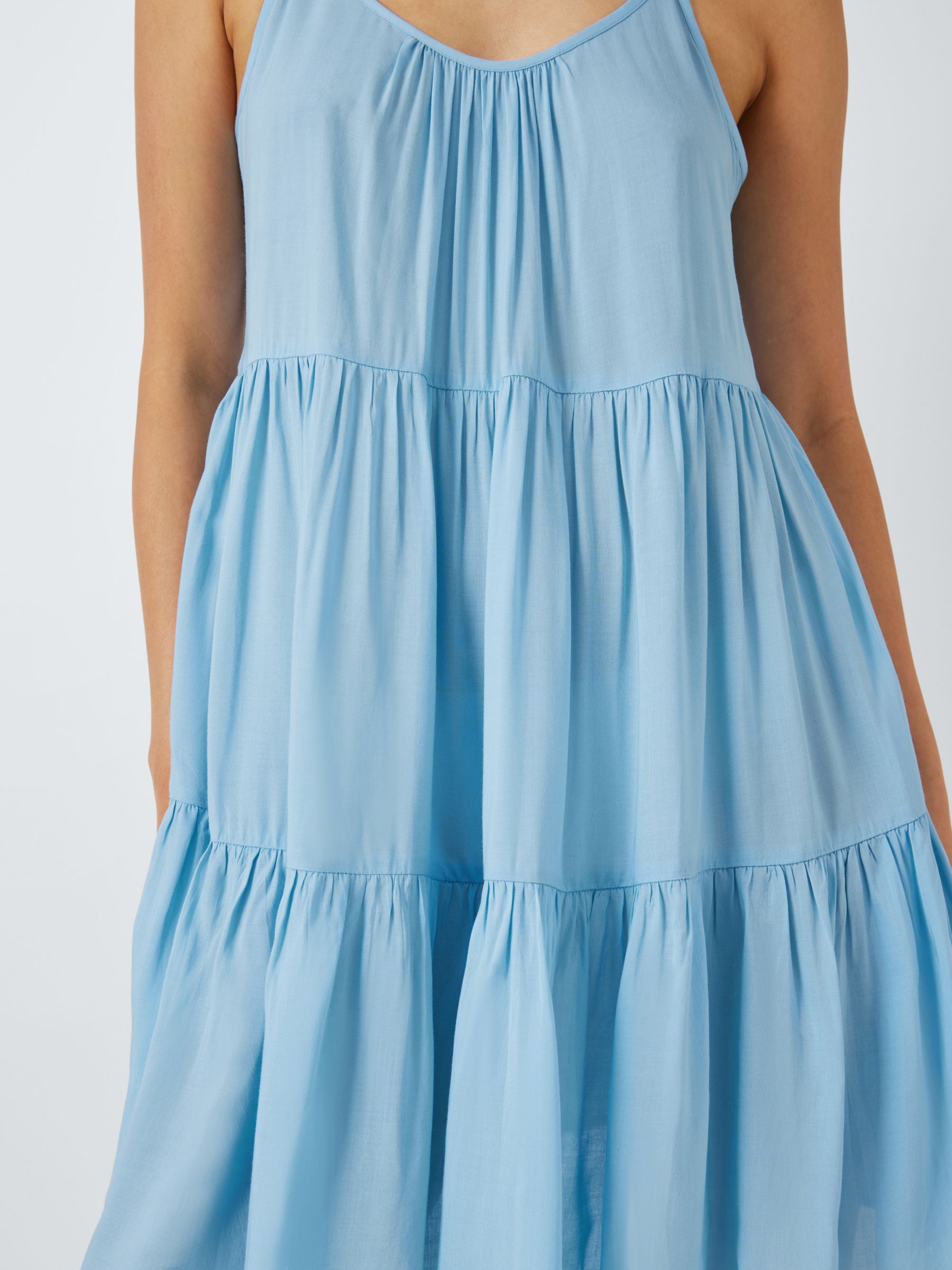 John Lewis ANYDAY Tiered Mini Beach Dress, Mid Blue, L