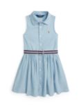 Ralph Lauren Kids' Day Sleeveless Belted Cotton Chambray Shirt Dress, Medium Wash