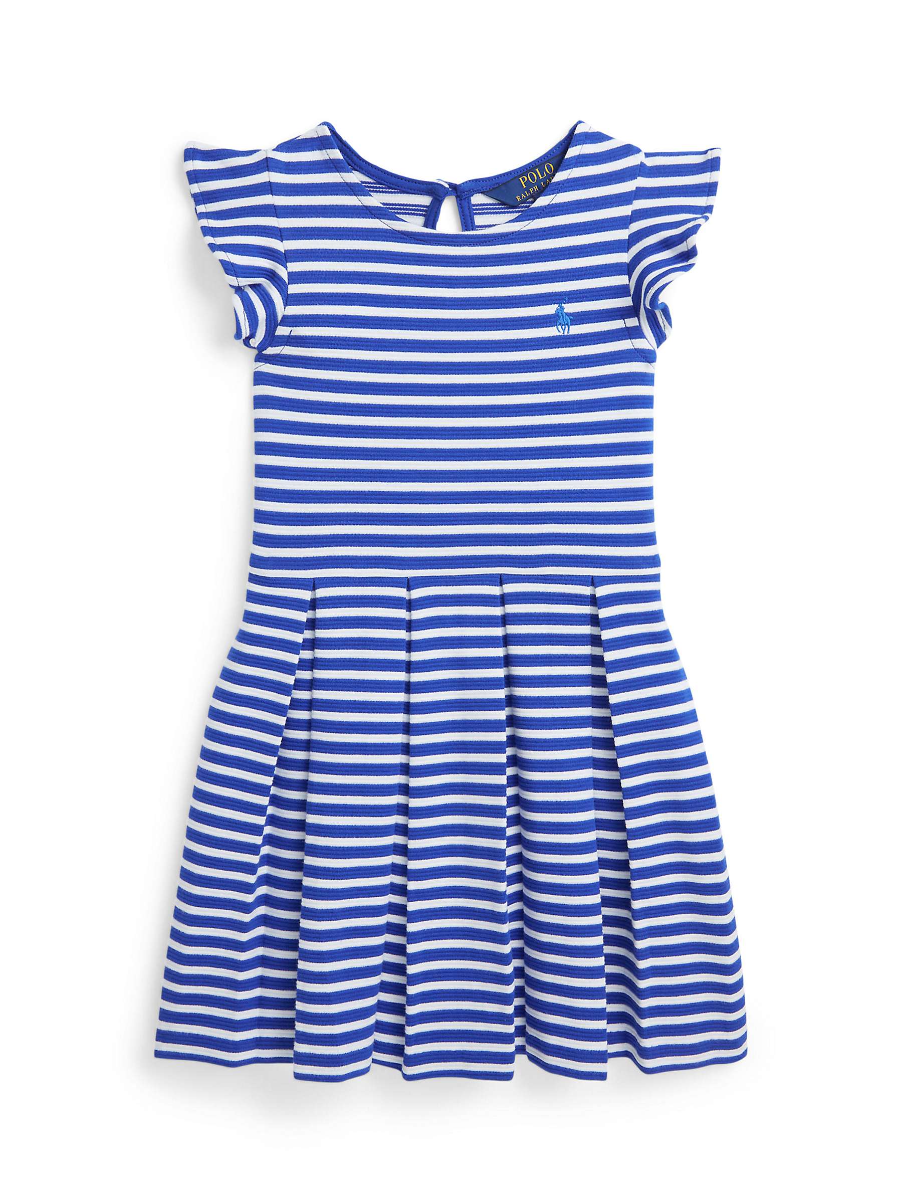 Buy Ralph Lauren Kids' Ottoman Stripe Ribbed Ruffle Sleeve Dress, Sapphire Star/White Online at johnlewis.com