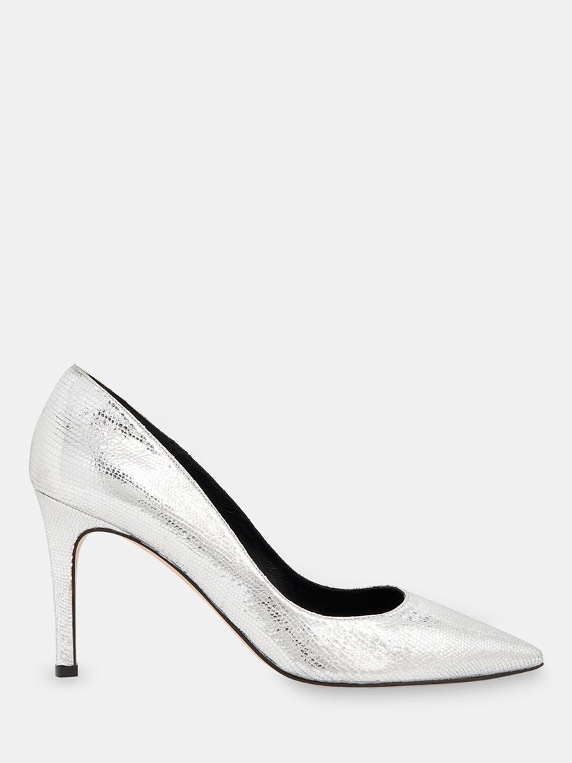 Whistles Corie Textured Heeled Pumps, Silver, 3