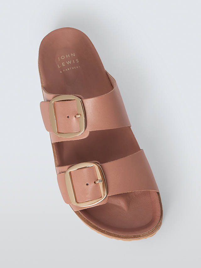 John Lewis Lagos Leather Double Buckle Footbed Sandals, Blush