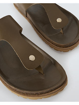 John Lewis Long Beach Leather Toe Post Footbed Sandals, Khaki
