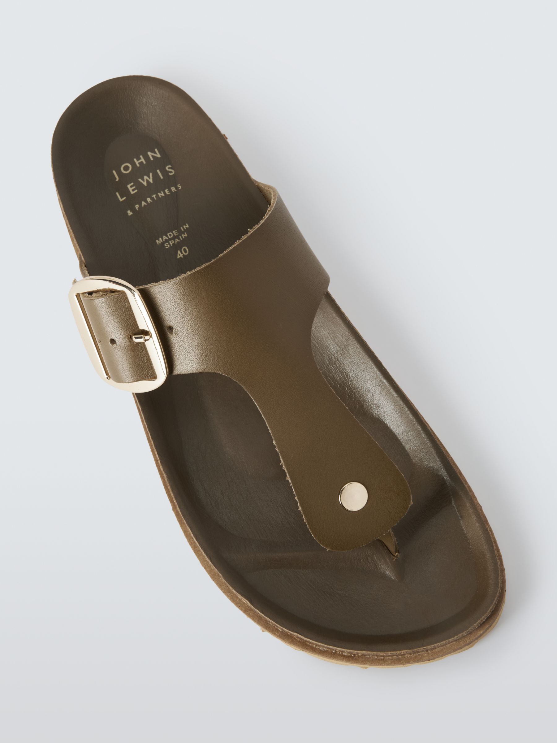 Buy John Lewis Long Beach Leather Toe Post Footbed Sandals, Khaki Online at johnlewis.com