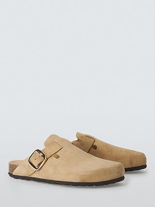 John Lewis Lindos Suede Closed Toe Footbed Mule Sandals, Taupe