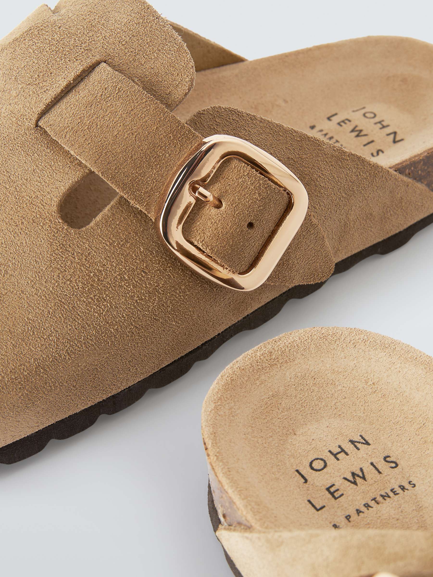 Buy John Lewis Lindos Suede Closed Toe Footbed Mule Sandals, Taupe Online at johnlewis.com