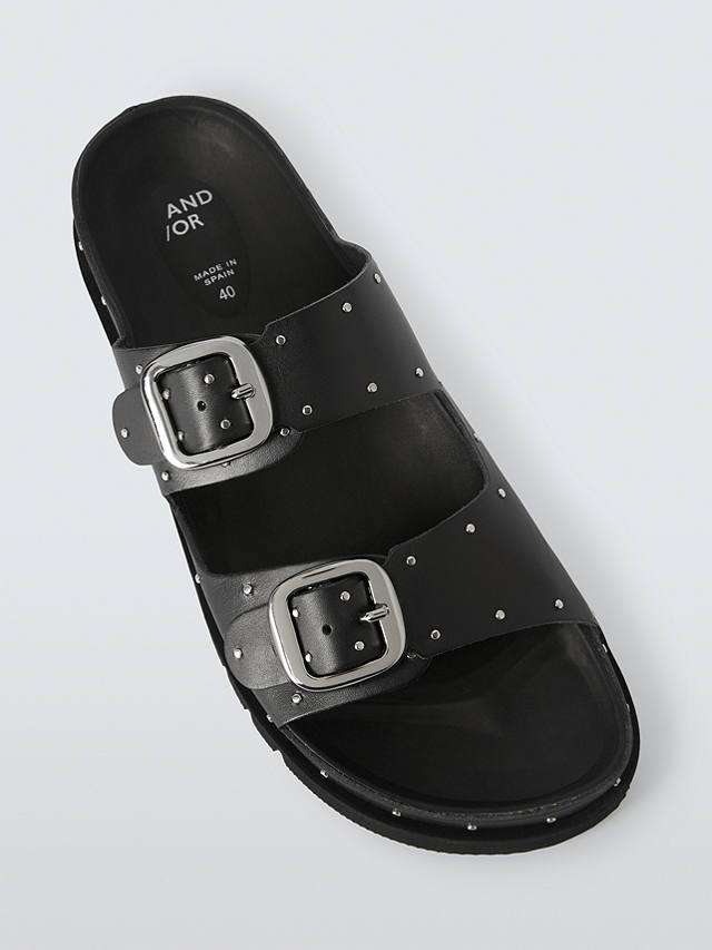 AND/OR Lexxie Adjustable Strap Leather Sandals, Black Vachetta