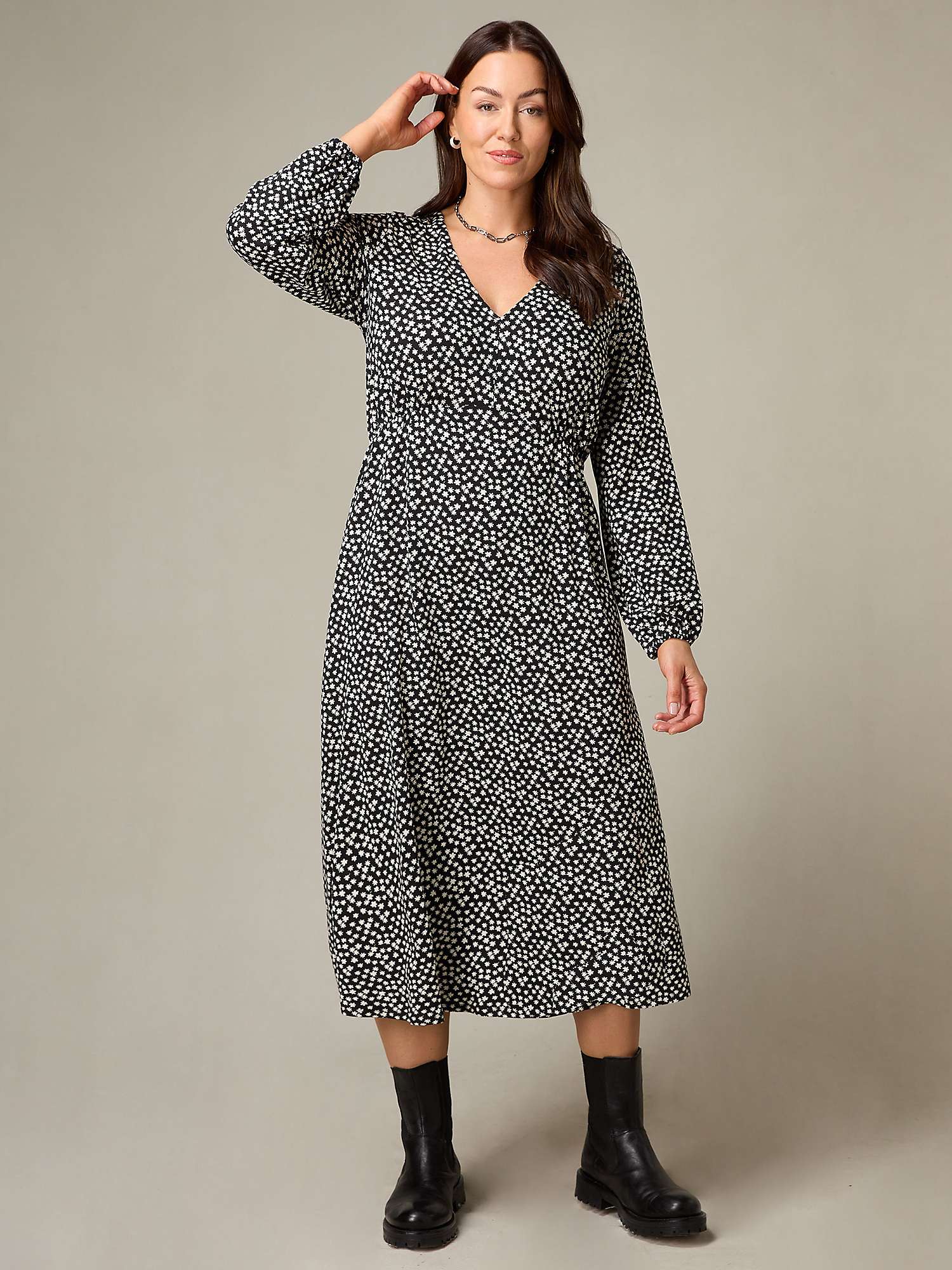 Buy Live Unlimited Petite Curve Ditsy Print Midi Dress, Black/White Online at johnlewis.com