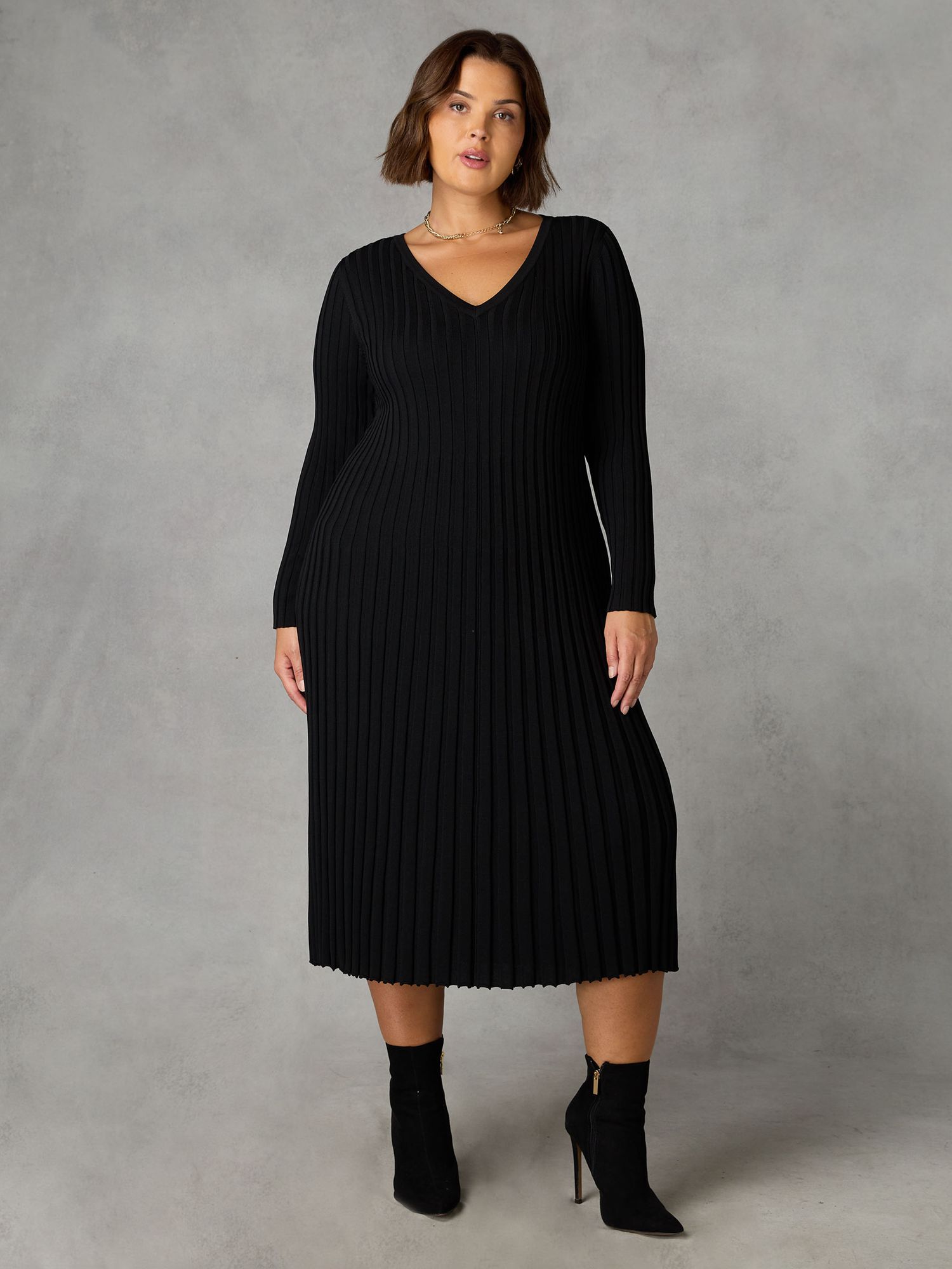 Buy Live Unlimited Curve Knitted Rib Dress, Black Online at johnlewis.com