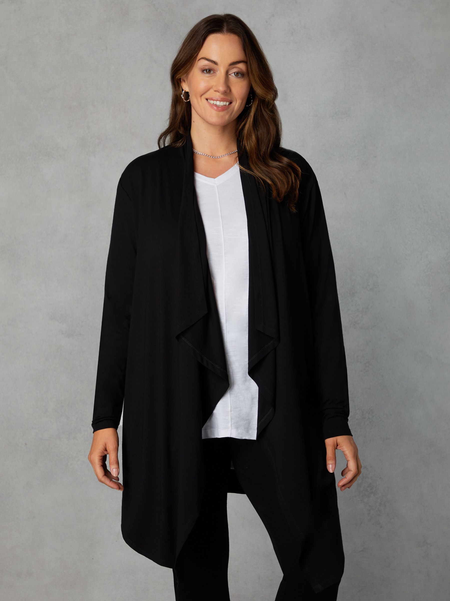 Buy Live Unlimited Curve Petite Jersey Waterfall Longline Cardigan, Black Online at johnlewis.com