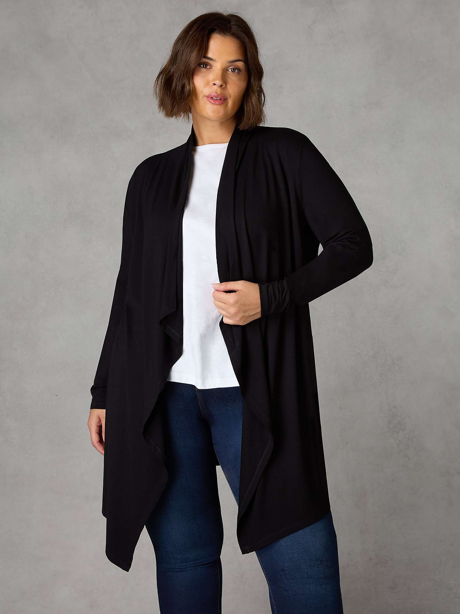 Buy Live Unlimited Curve Jersey Waterfall Longline Cardigan, Black Online at johnlewis.com