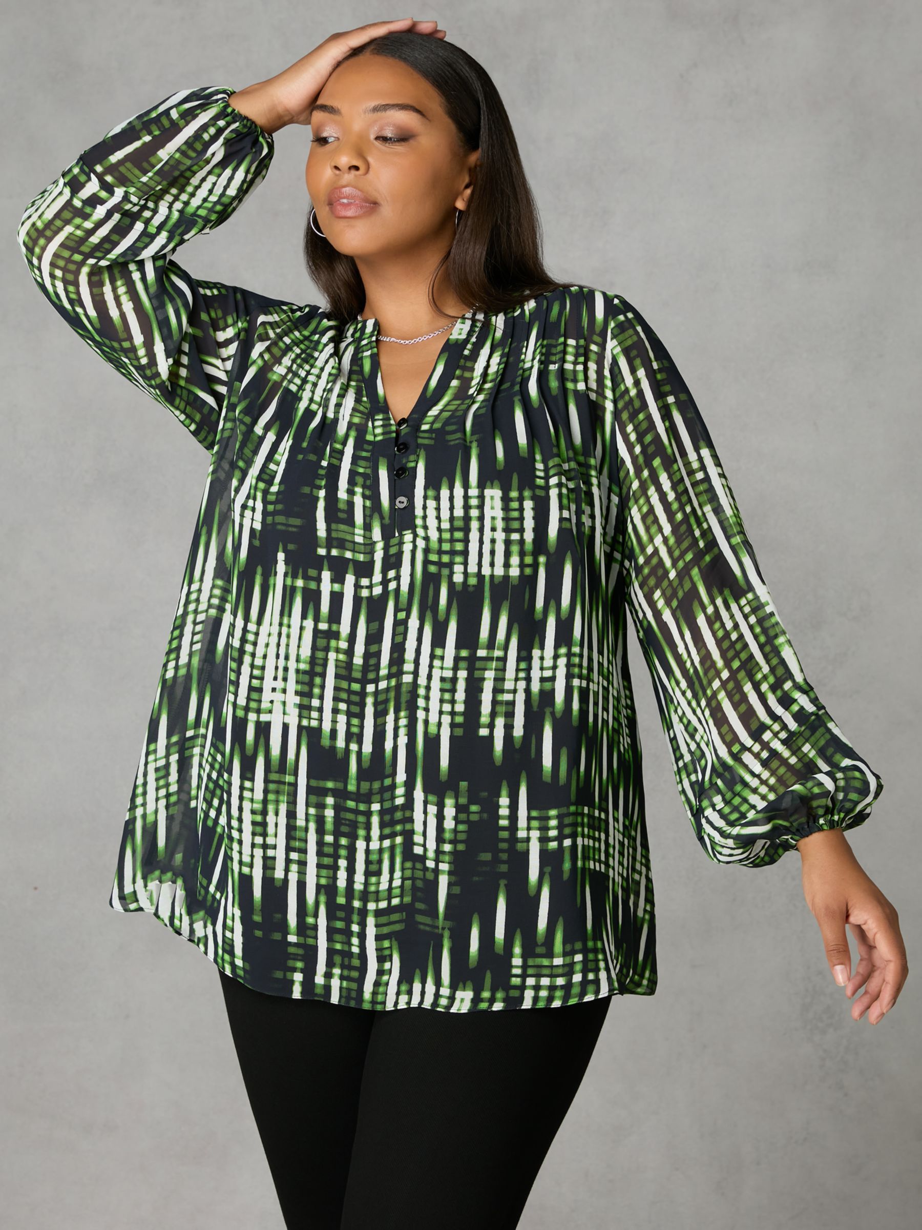 Live Unlimited Curve Blurred Print Pintuck Blouse, Green at John Lewis ...