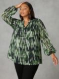 Live Unlimited Curve Blurred Print Pintuck Blouse, Green
