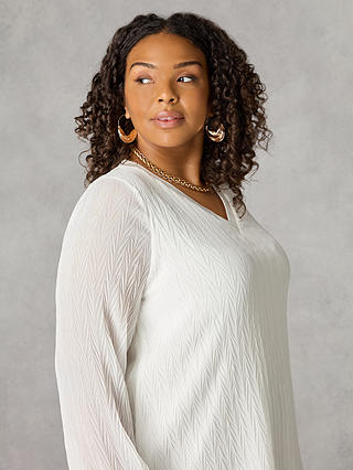 Live Unlimited Curve Crinkle Texture V-Neck Top, White