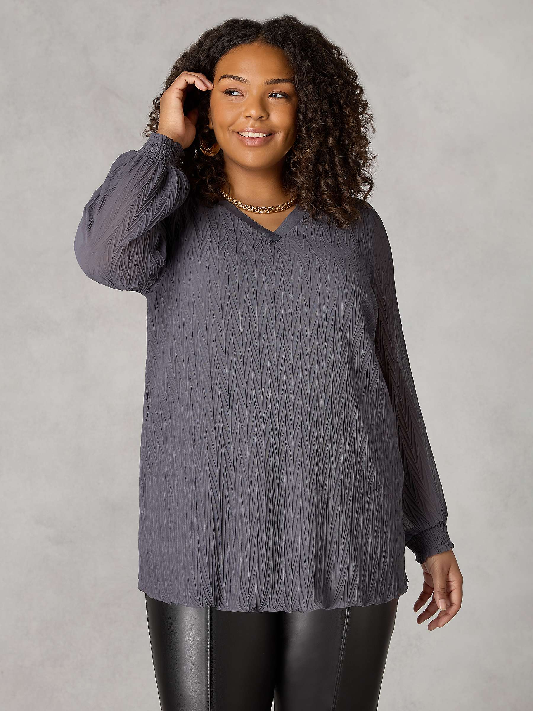 Buy Live Unlimited Curve Textured Rib Trim Blouse, Grey Online at johnlewis.com