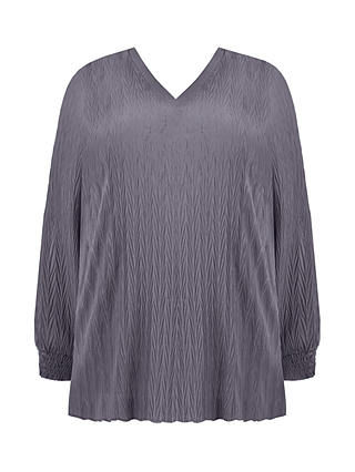 Live Unlimited Curve Textured Rib Trim Blouse, Grey