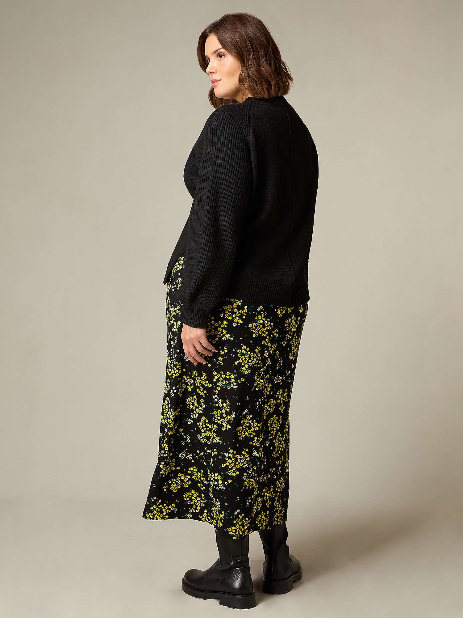 Buy Live Unlimited Curve Ditsy Print Jersey Swing Skirt, Black/Yellow Online at johnlewis.com