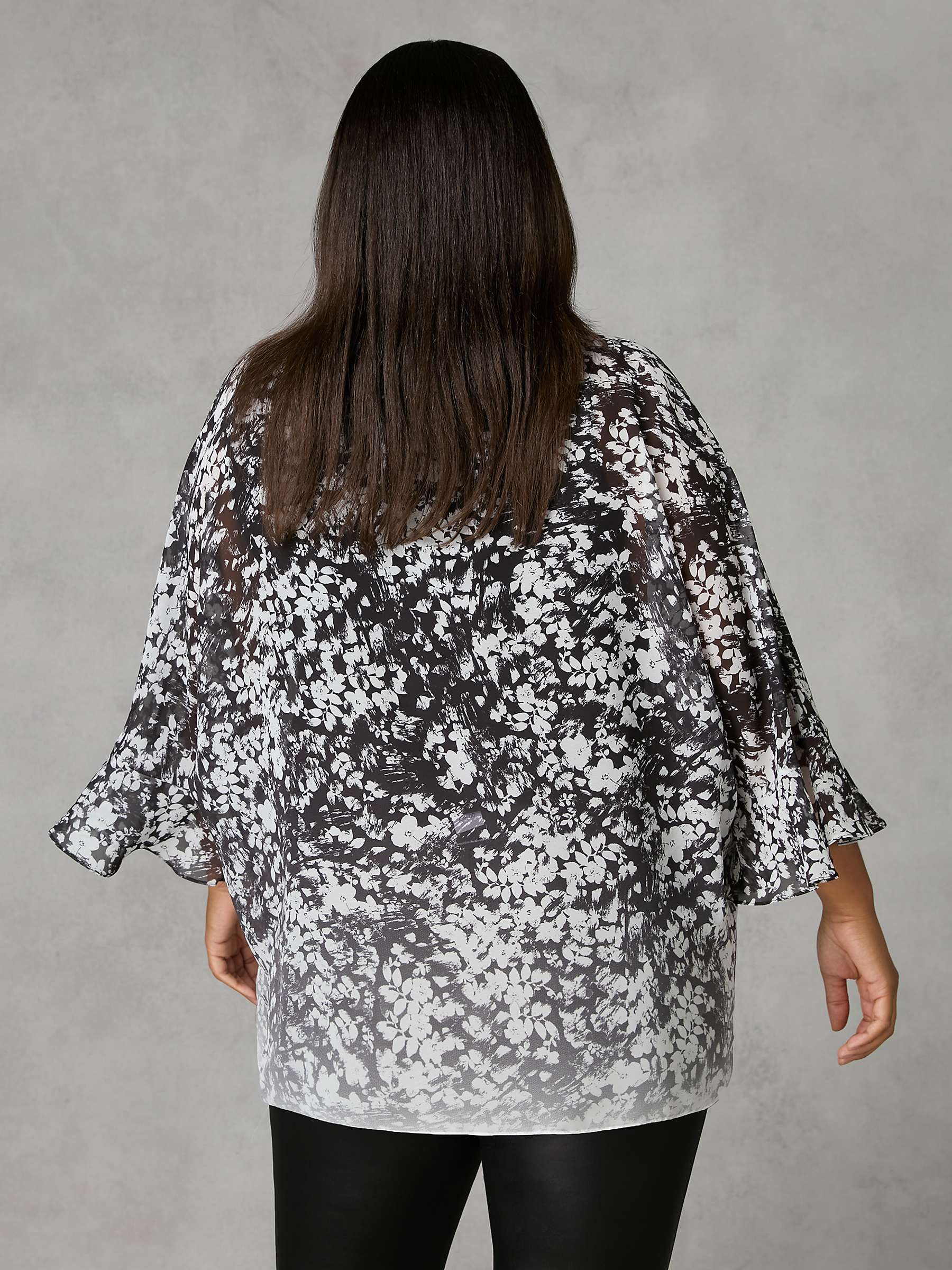 Buy Live Unlimited Curve Floral Flute Sleeve Overlay Top, Black/White Online at johnlewis.com