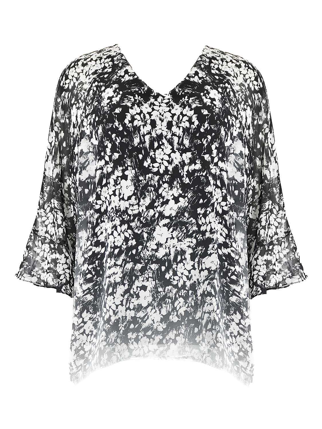 Live Unlimited Curve Floral Flute Sleeve Overlay Top, Black/White at ...