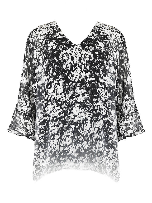Live Unlimited Curve Floral Flute Sleeve Overlay Top, Black/White