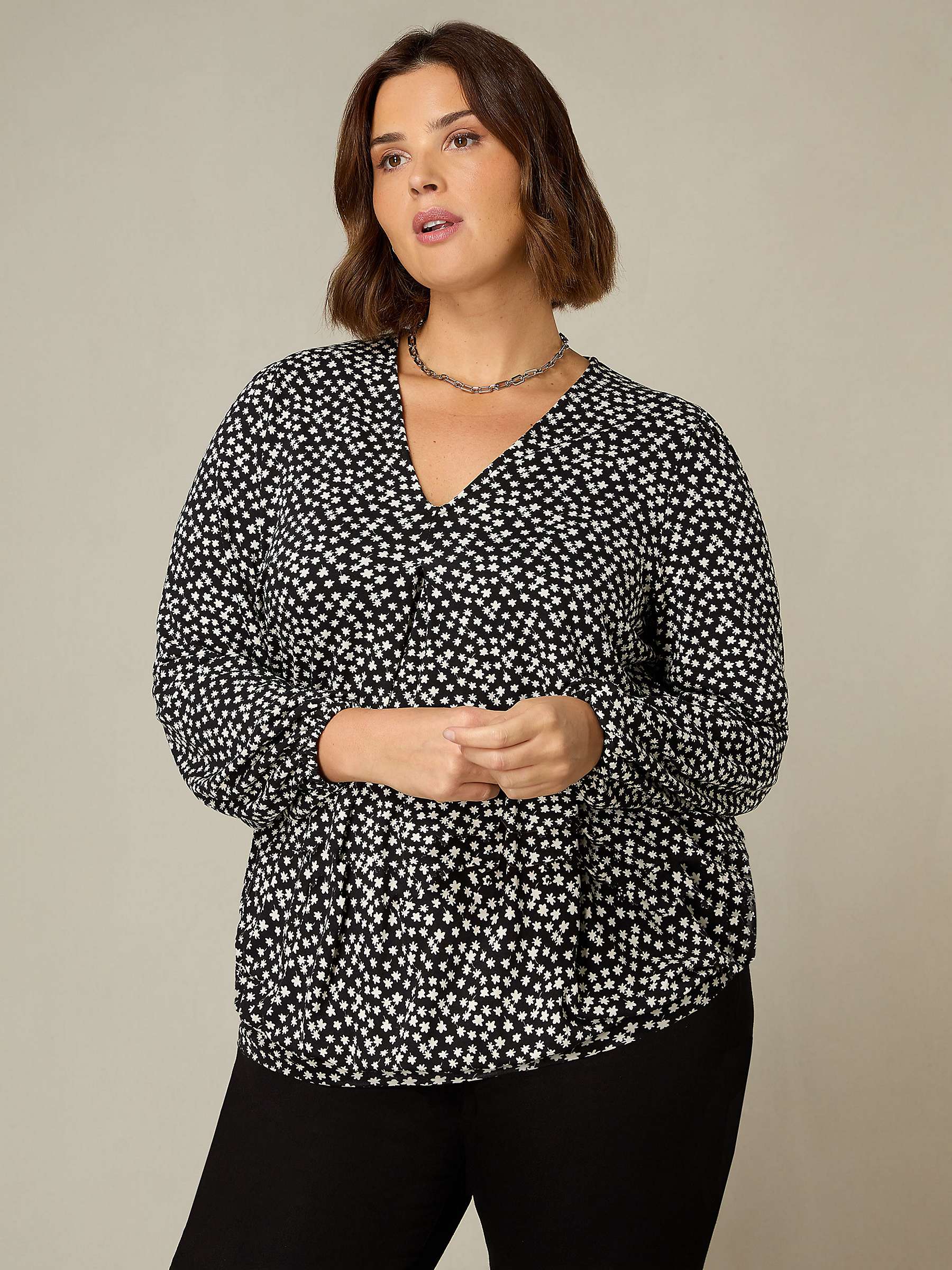 Buy Live Unlimited Curve Ditsy Print Pleat Front Top, Black/White Online at johnlewis.com