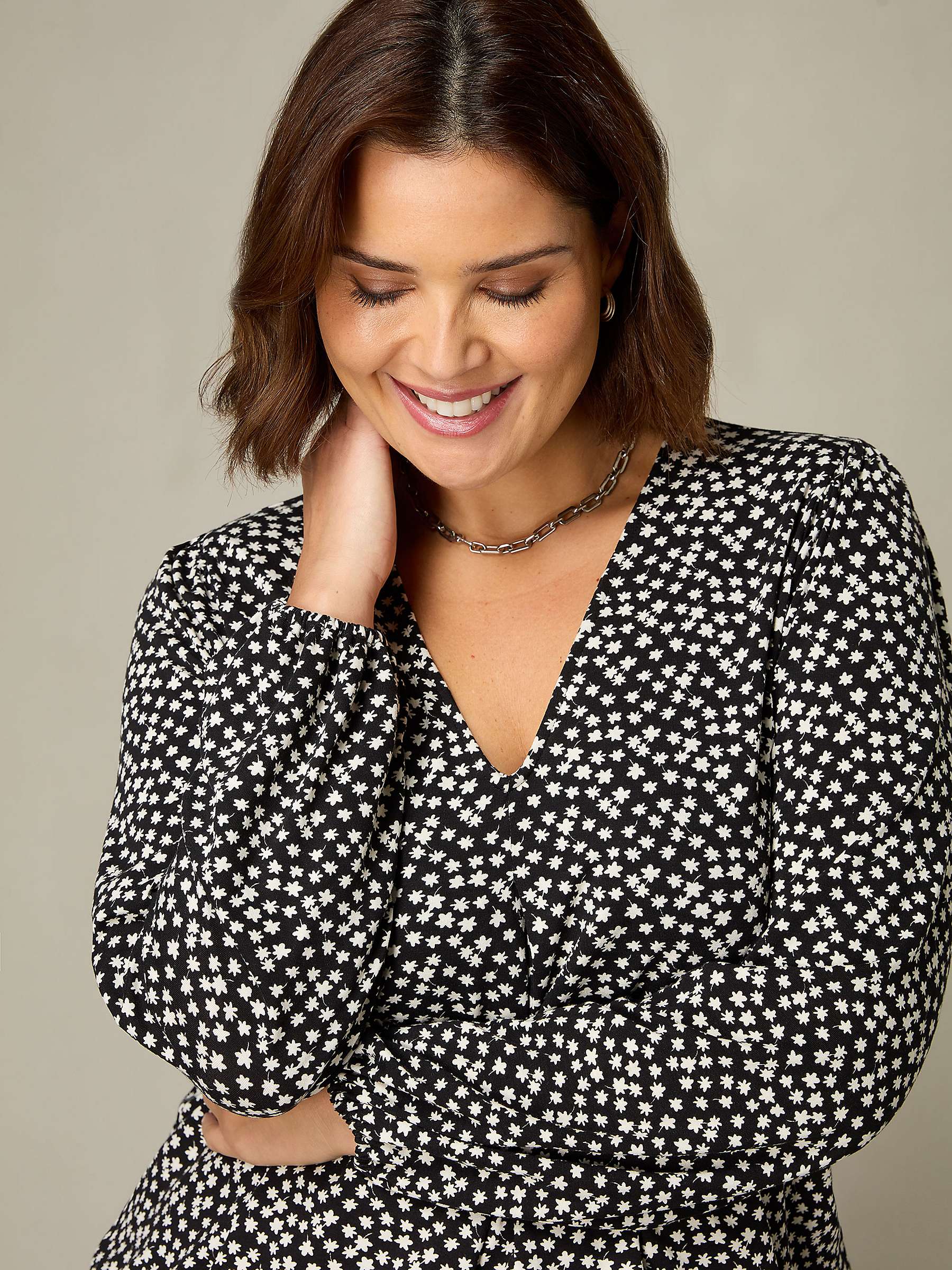 Buy Live Unlimited Curve Ditsy Print Pleat Front Top, Black/White Online at johnlewis.com