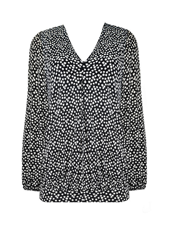Live Unlimited Curve Ditsy Print Pleat Front Top, Black/White