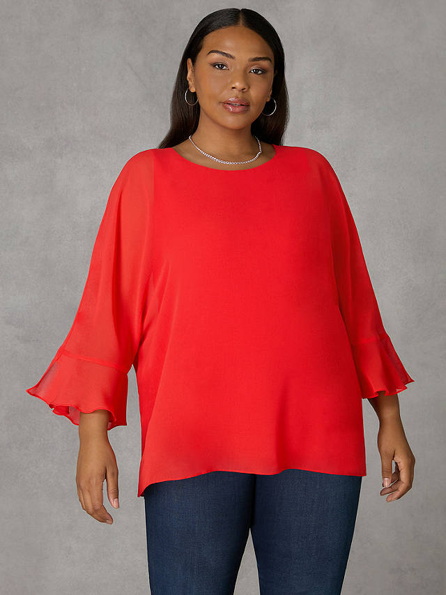 Live Unlimited Curve Flute Sleeve Overlay Top, Red