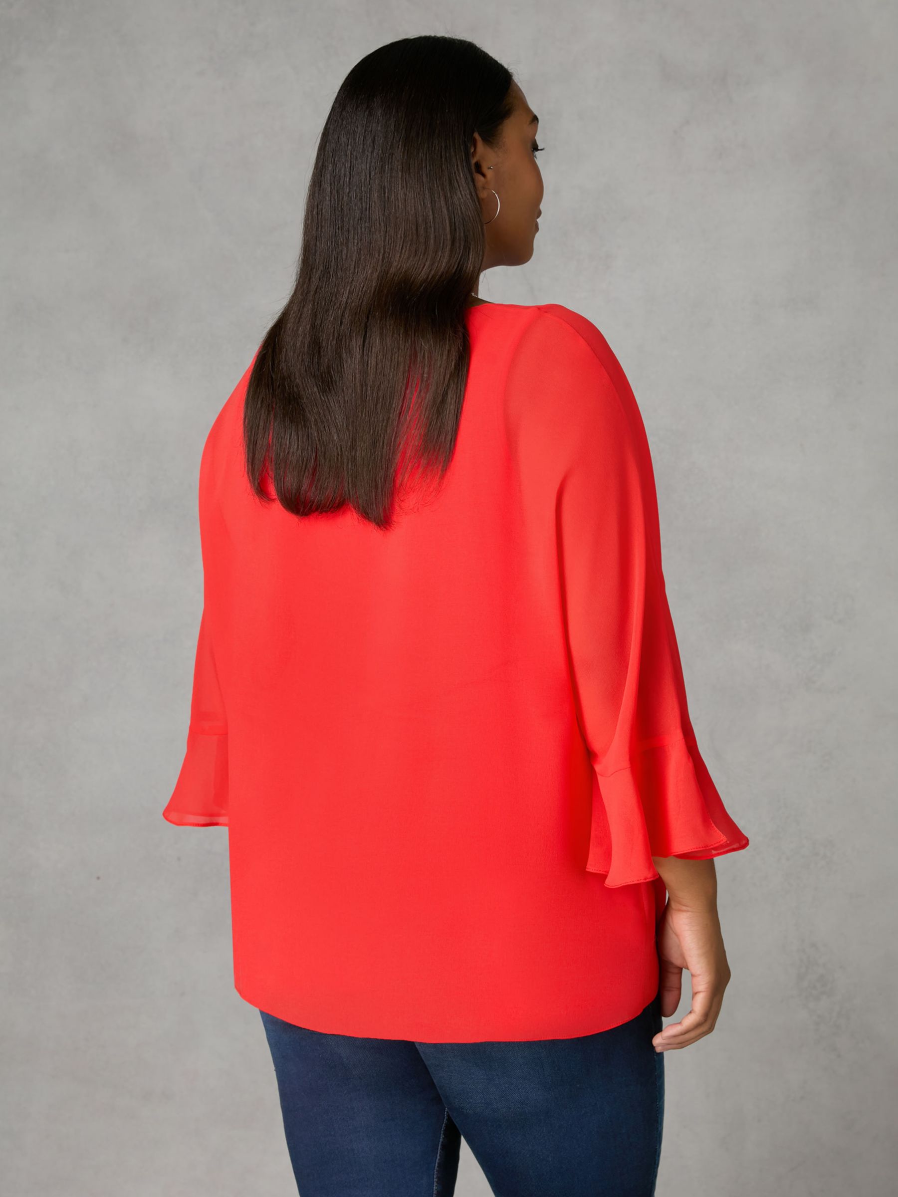 Live Unlimited Curve Flute Sleeve Overlay Top, Red, 12