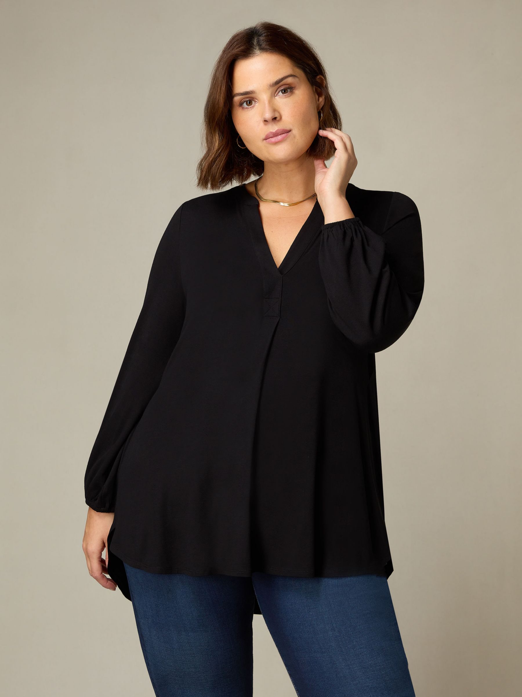 Live Unlimited Curve Jersey Relaxed Tunic Top, Black at John Lewis ...