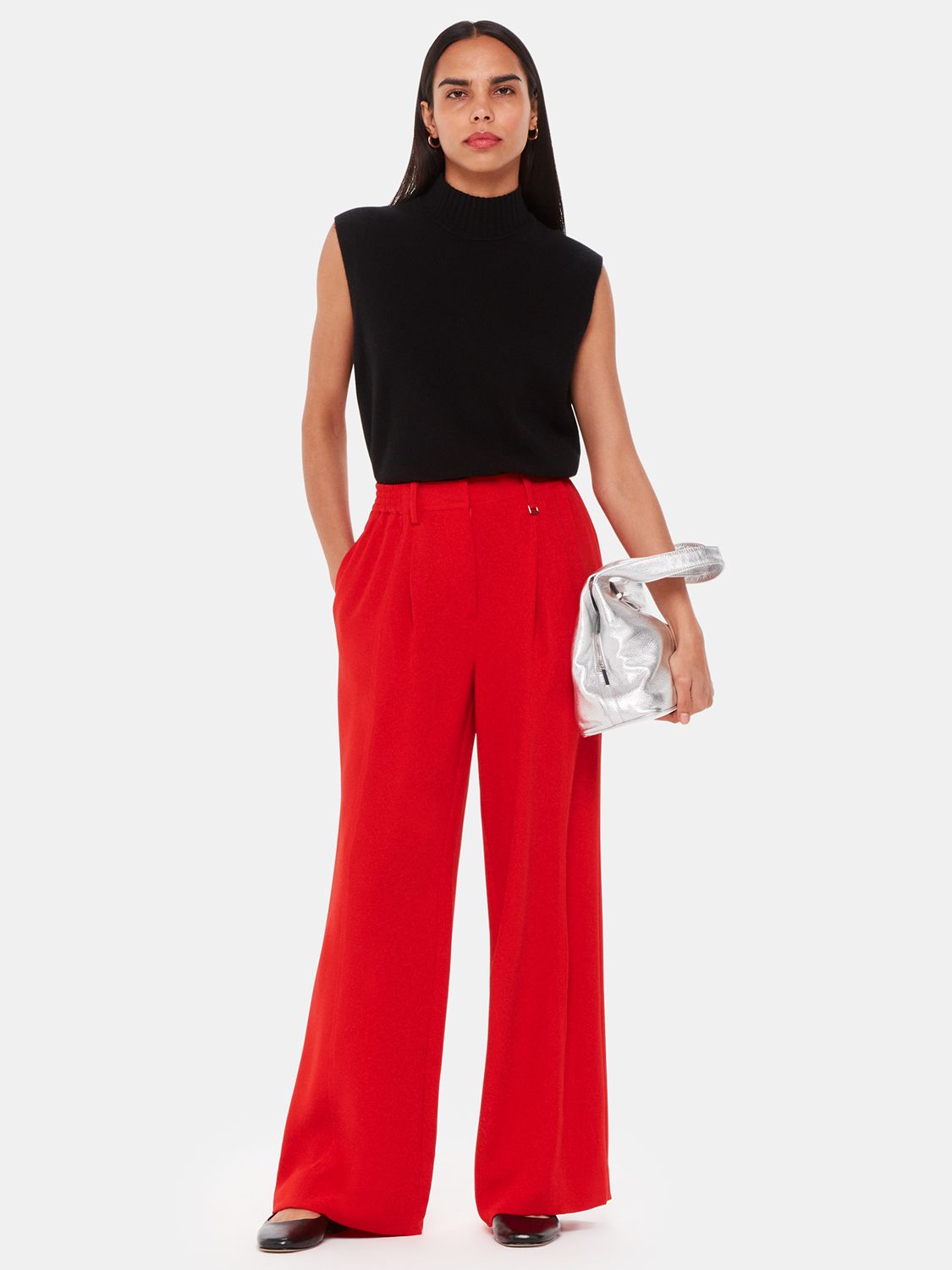 Whistles Harper Crepe Wide Leg Trousers, Red at John Lewis & Partners