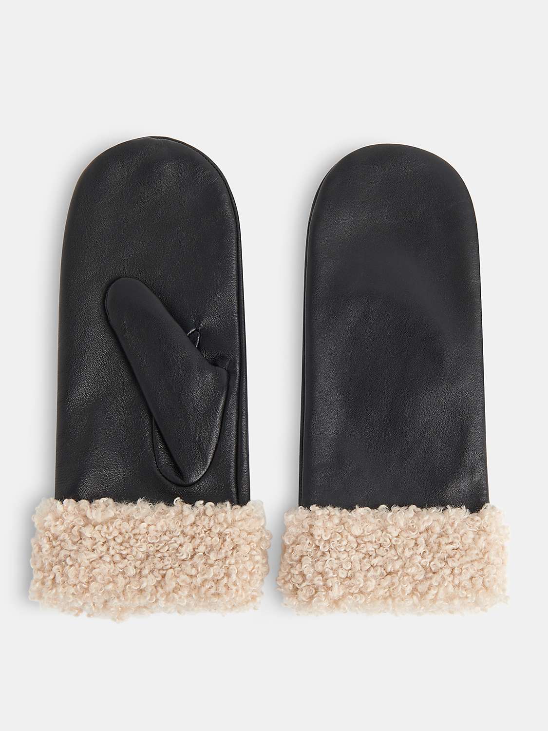 Buy Whistles Borg Cuff Leather Mittens, Black Online at johnlewis.com