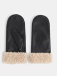Whistles Borg Cuff Leather Mittens, Black