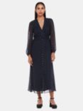 Whistles Metallic Dot Dobby Midi Dress, Navy/Multi, Navy/Multi