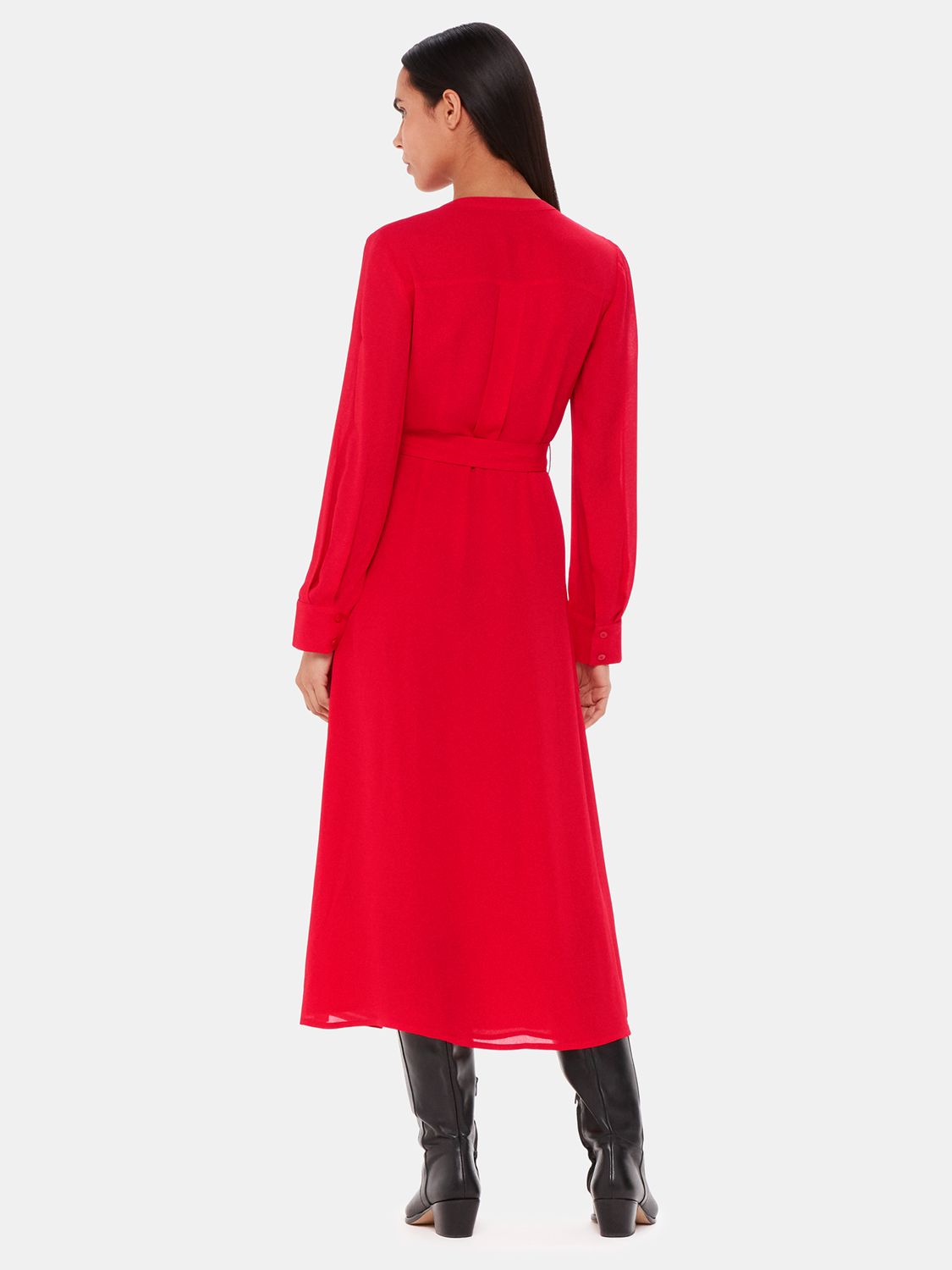 Whistles Nia Pocket Detail Midi Shirt Dress, Red, 6