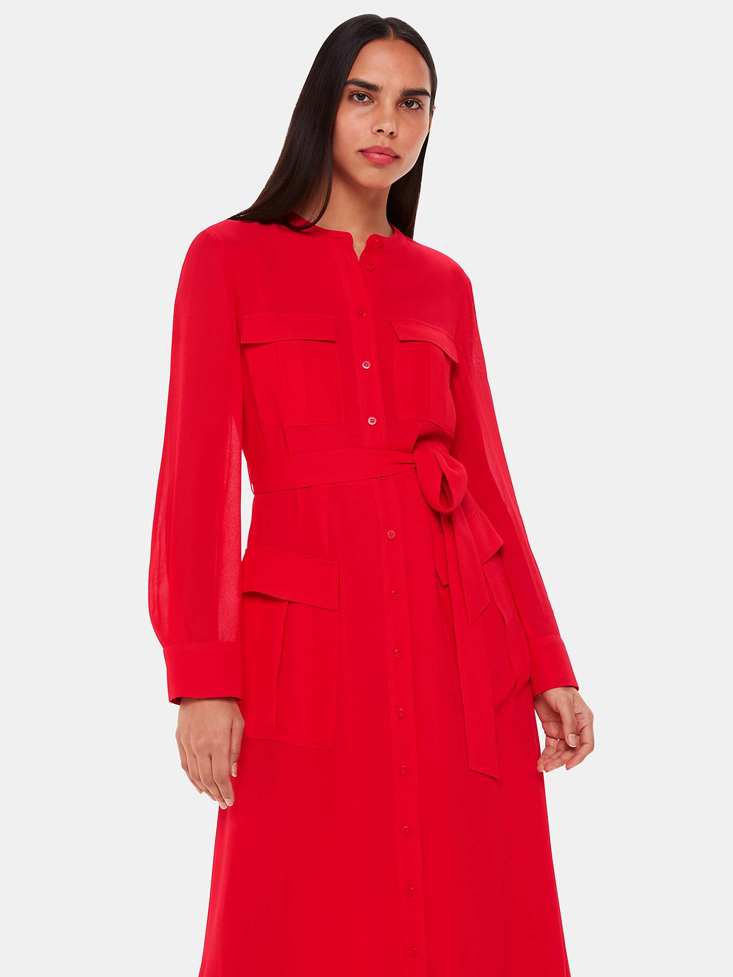 Buy Whistles Nia Pocket Detail Midi Shirt Dress, Red Online at johnlewis.com
